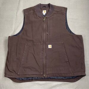 Carhartt Vest 3XL Men’s Loose Fit Canvas Duck Insulated Rib Collar Brown 104395